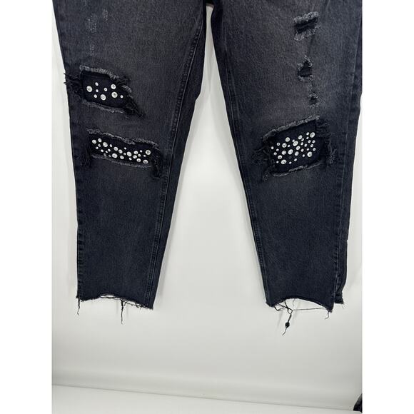 Banjara Black Wash Loose Fit Denim Jeans‎ Jewel Distressed Raw Hem Women 11/29 - Picture 7 of 7